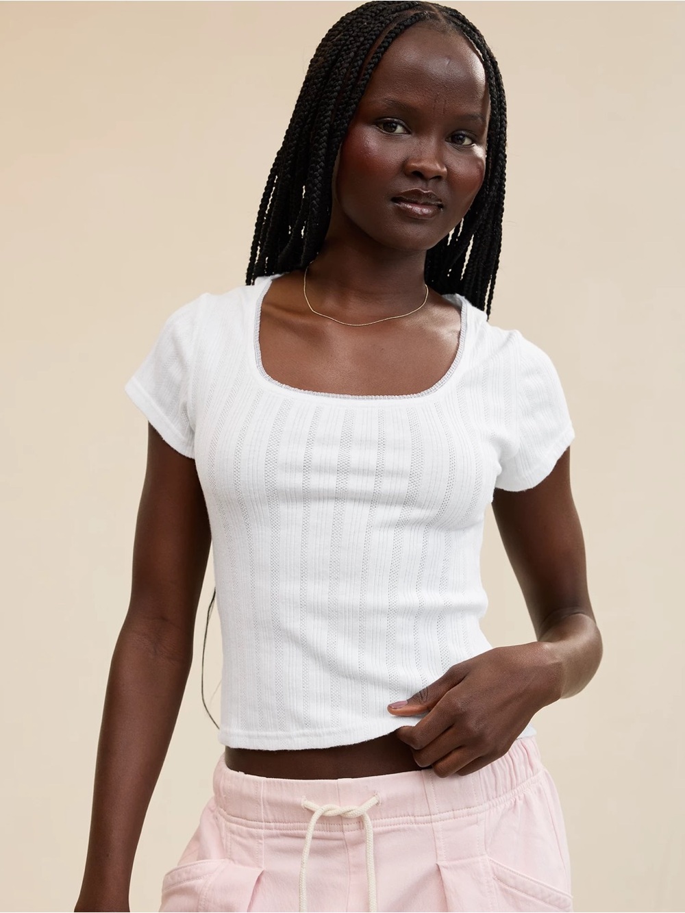Aerie Pointelle Square Neck T-Shirt Size Large White NWOT - Picture 14 of 14